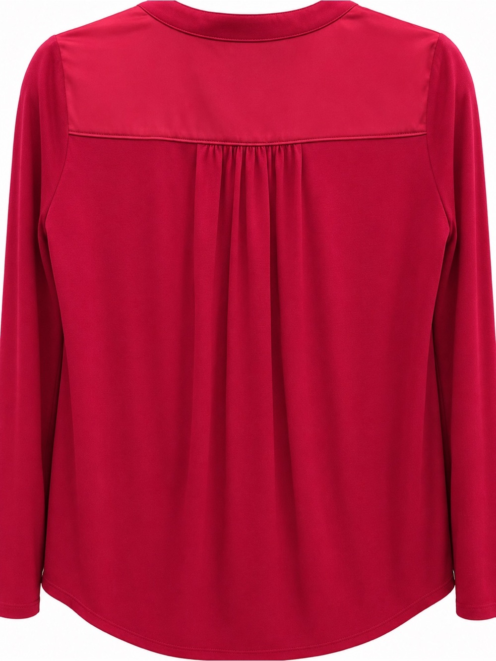White House Black Market Red Silky V-Neck Long Sleeve Blouse - Picture 2 of 7
